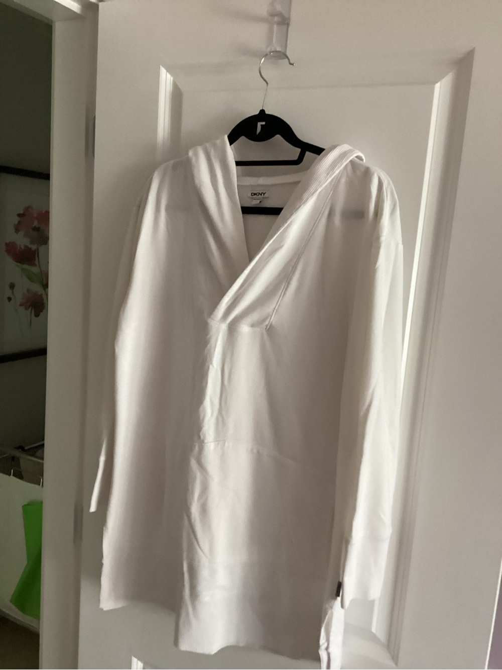 Dkny White Hooded Long-Sleeve Pullover Shirt